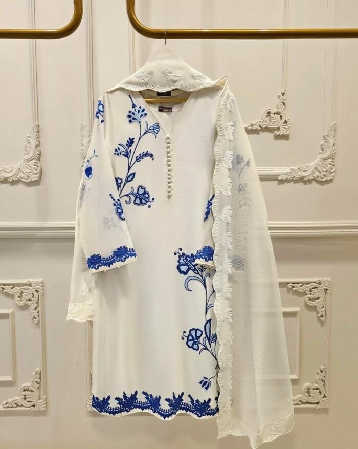 Agha Noor Inspired Blue Bloom D8 - Image 1